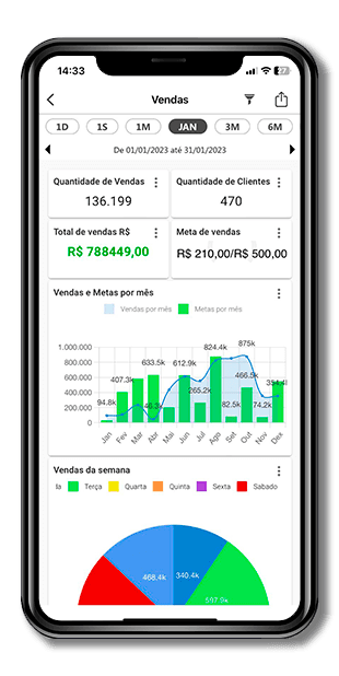 Celular con la aplicación de BI. Plataforma